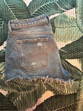 We the free High-Waist Distressed Denim shorts Light Blue